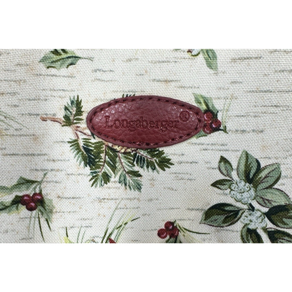 Longaberger Holiday Christmas Gift Bag Holly Berry Poinsettia Striped Fabric 9" - Picture 8 of 9